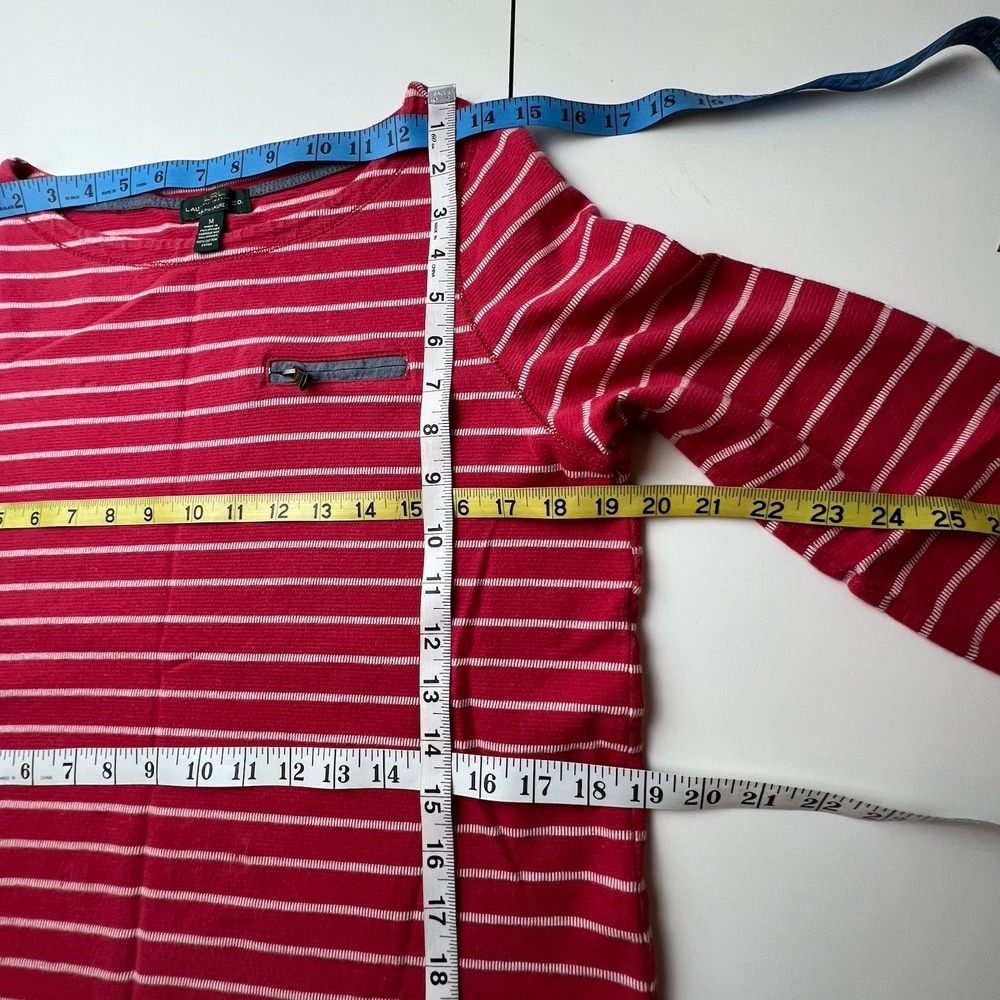 LRL Lauren Jeans Co. RALPH LAUREN Red Stripe 100% Cotton Zip Pocket Top M - Picture 9 of 15